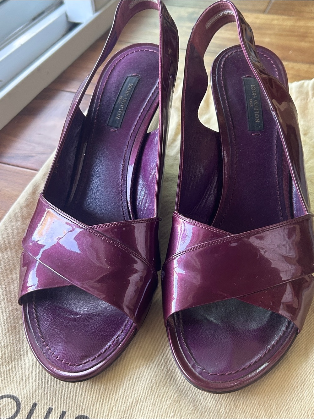Louis Vuitton Burgundy Patent Slingback Women's Sandals  Size  10 w/ dust bag